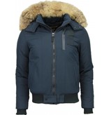 Enos Fur Collar Coat - Men Winter Coat Short - Large Fur Collar - Blue