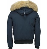 Enos Fur Collar Coat - Men Winter Coat Short - Large Fur Collar - Blue