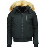 Enos Fur Collar Coat - Men Winter Coat Short - Large Fur Collar - Black