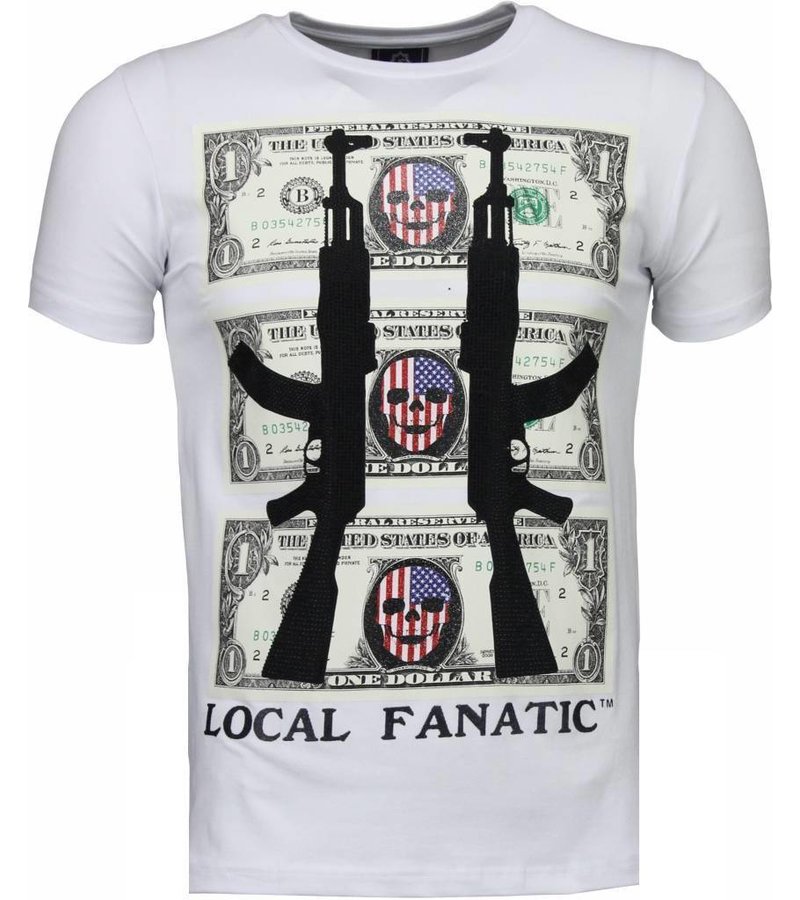 Local Fanatic AK-47 Dollar - Rhinestone T-shirt - White