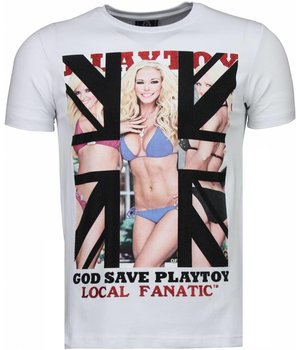 Local Fanatic God Save Playtoy - Rhinestone T-shirt - White
