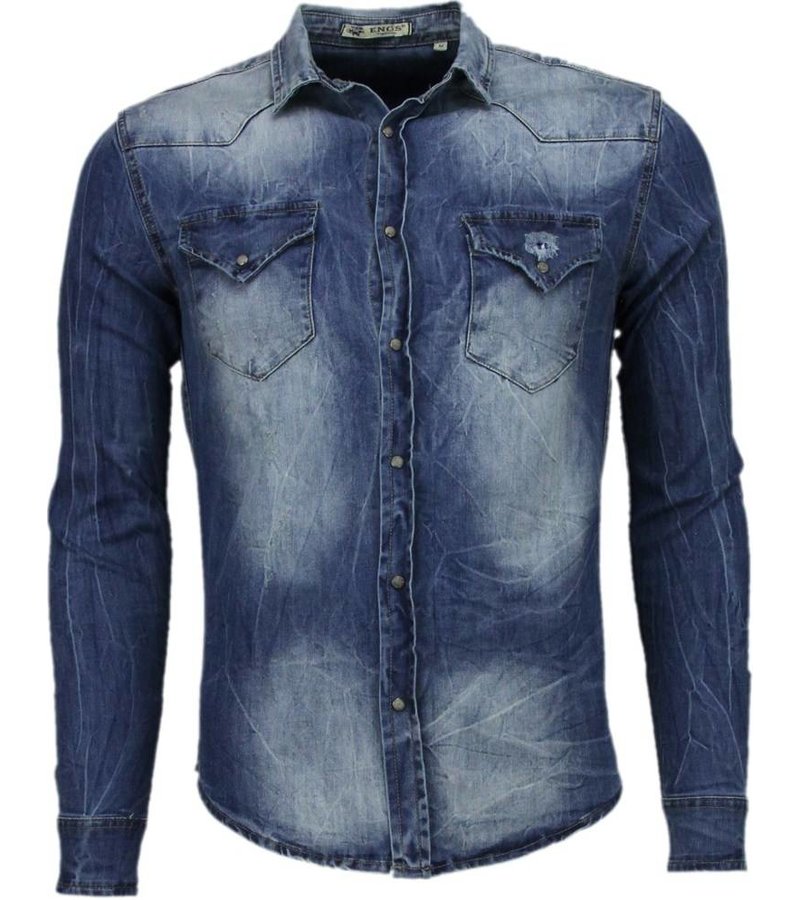 Enos Denim Shirts - Slim Fit Long Sleeve Shirt - Basic Denim - Blue