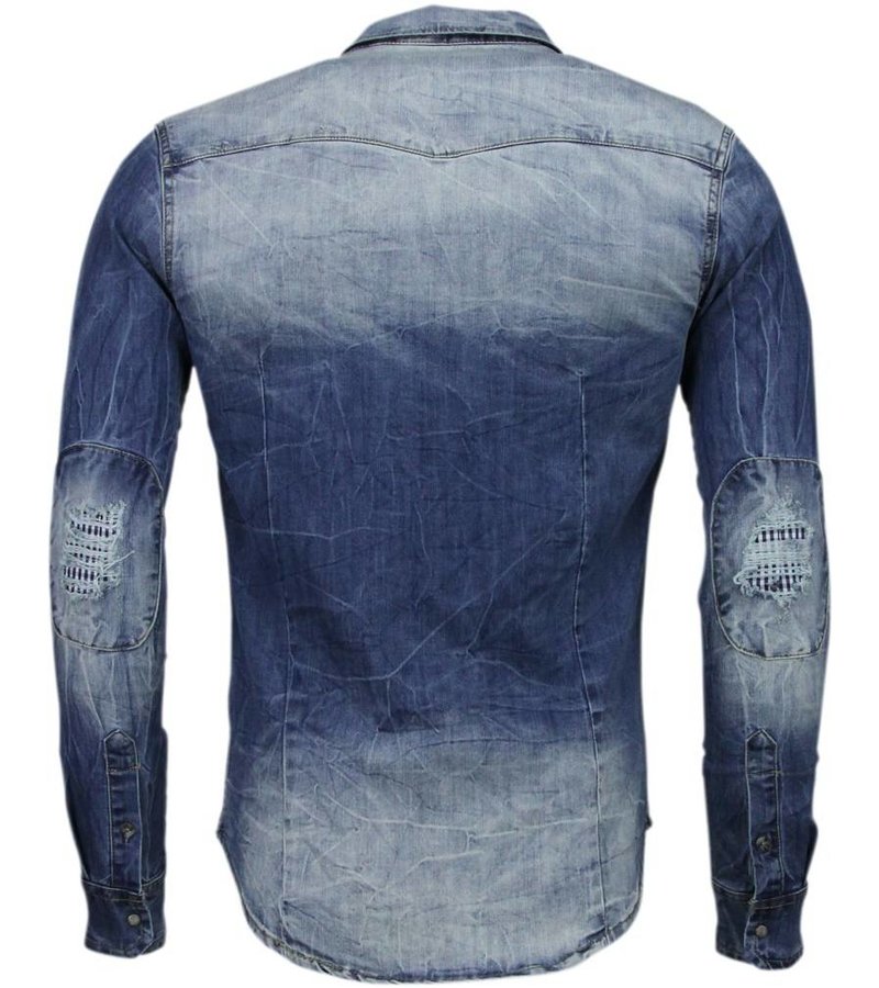 Enos Denim Shirts - Slim Fit Long Sleeve Shirt - Basic Denim - Blue