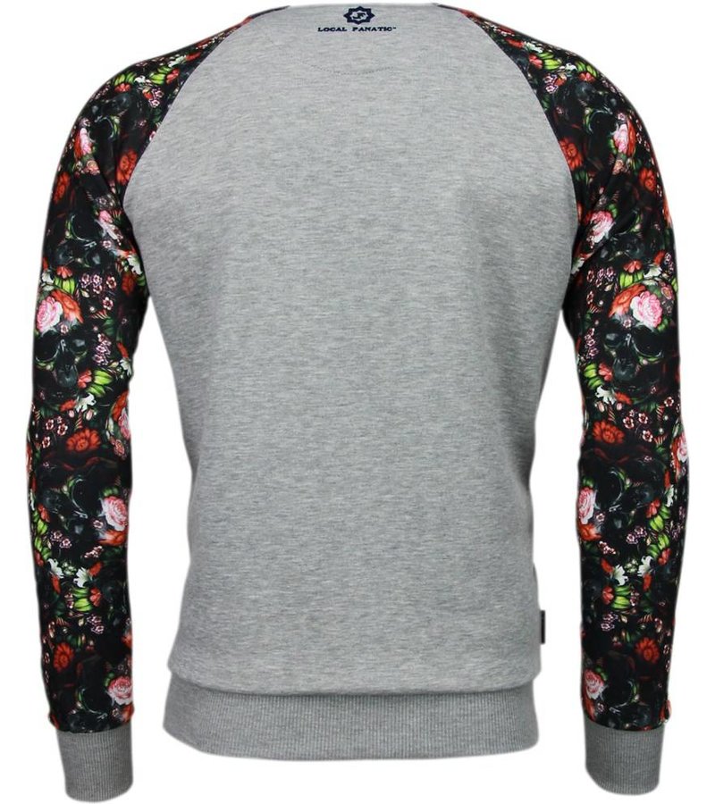 Local Fanatic Roses Skull Arm Motive - Sweater - Grey