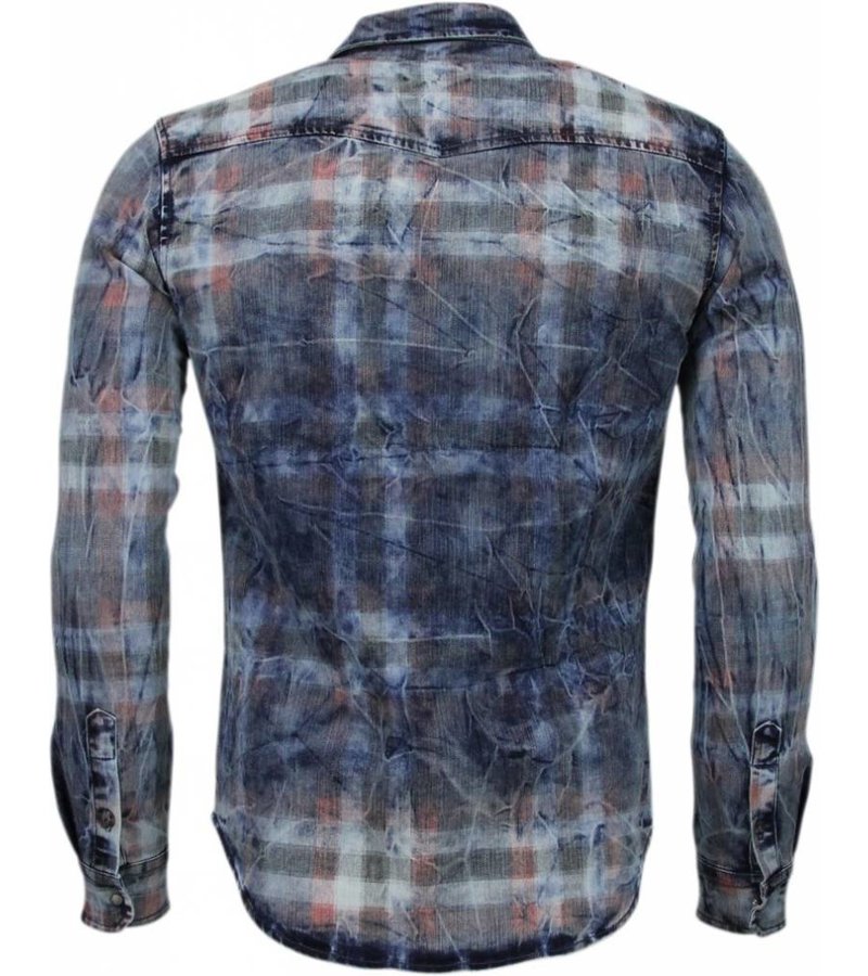 Enos Denim Shirts - Slim Fit Long Sleeve Shirt - Color Print - Blue