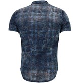 Enos Denim Shirts - Slim Fit Short Sleeve Shirt - Color Print - Blue