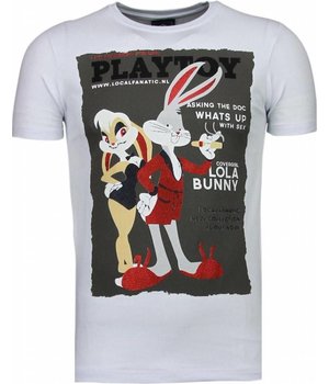 Local Fanatic Playtoy Bunny - Rhinestone T-shirt - White