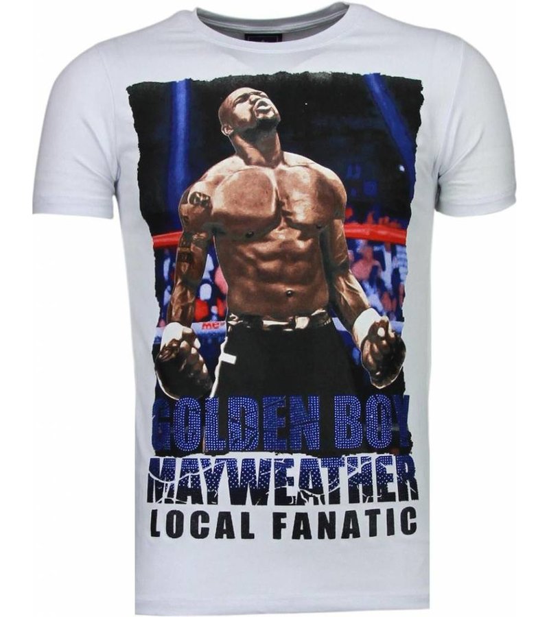 Local Fanatic Golden Boy Mayweather - Rhinestone T-shirt - White