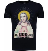 Local Fanatic Jezus - Rhinestone T-shirt - Navy