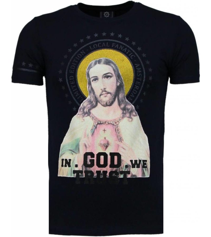 Local Fanatic Jezus - Rhinestone T-shirt - Navy