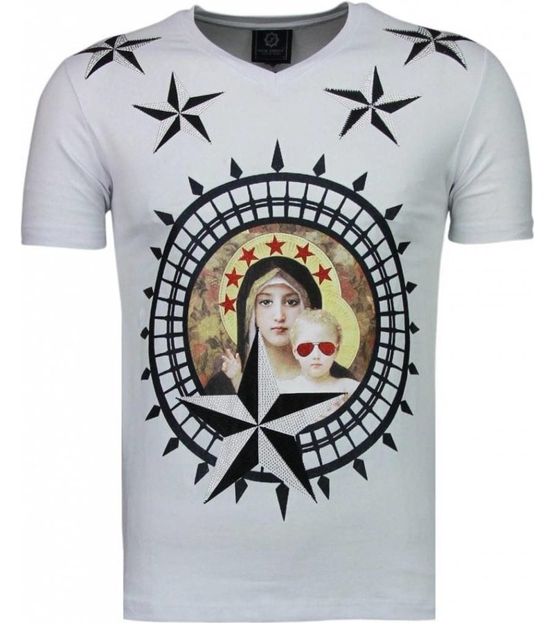 Local Fanatic Holy Mary - Rhinestone T-shirt - White