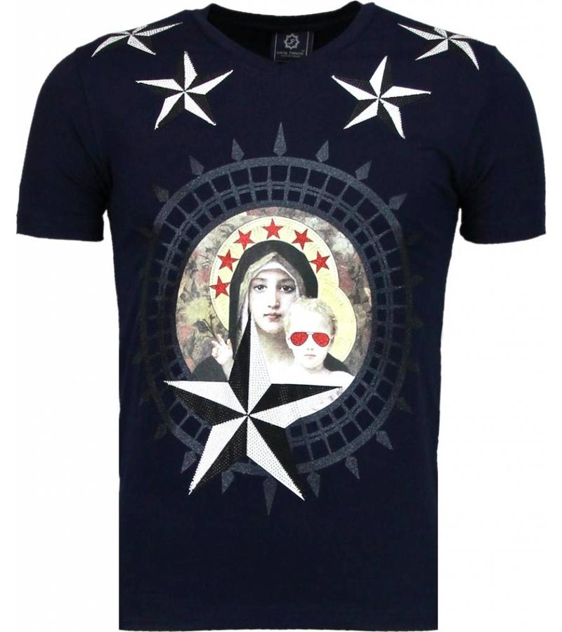 Local Fanatic Holy Mary - Rhinestone T-shirt - Navy