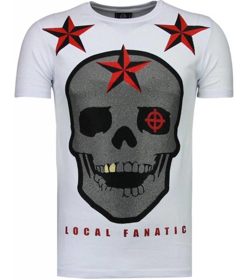 Local Fanatic Rough Player Skull - Rhinestone T-shirt - White