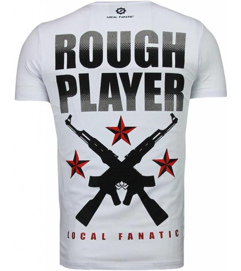Local Fanatic Rough Player Skull - Rhinestone T-shirt - White