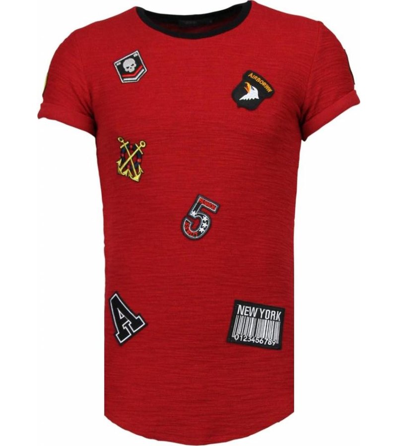 John H Exclusief Military Patches - T-Shirt - Burgundy