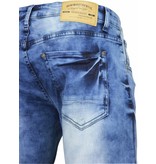New Stone Exclusive Jeans - Slim Fit Biker Jeans Washed Damaged Knee Light - Blue