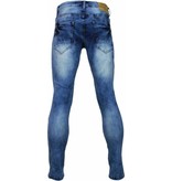 New Stone Exclusive Jeans - Slim Fit Biker Jeans Washed Damaged Knee Light - Blue