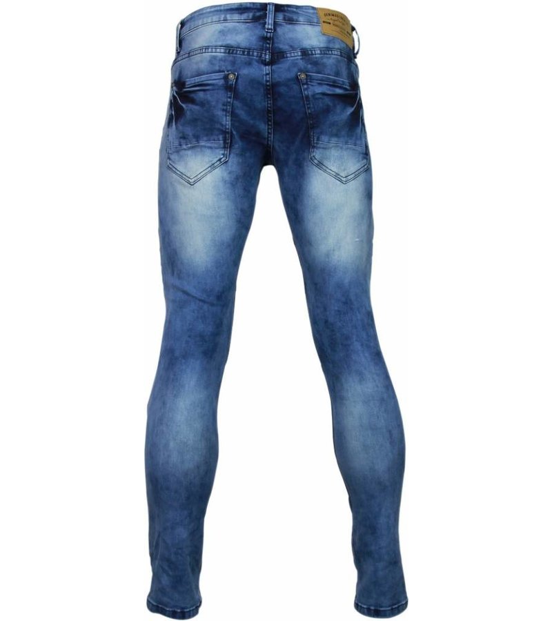 New Stone Exclusive Jeans - Slim Fit Biker Jeans Washed Damaged Knee Light - Blue