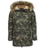 Enos Winter Coats - Men Winter Jacket Long - Faux Fur - Camouflage - Green