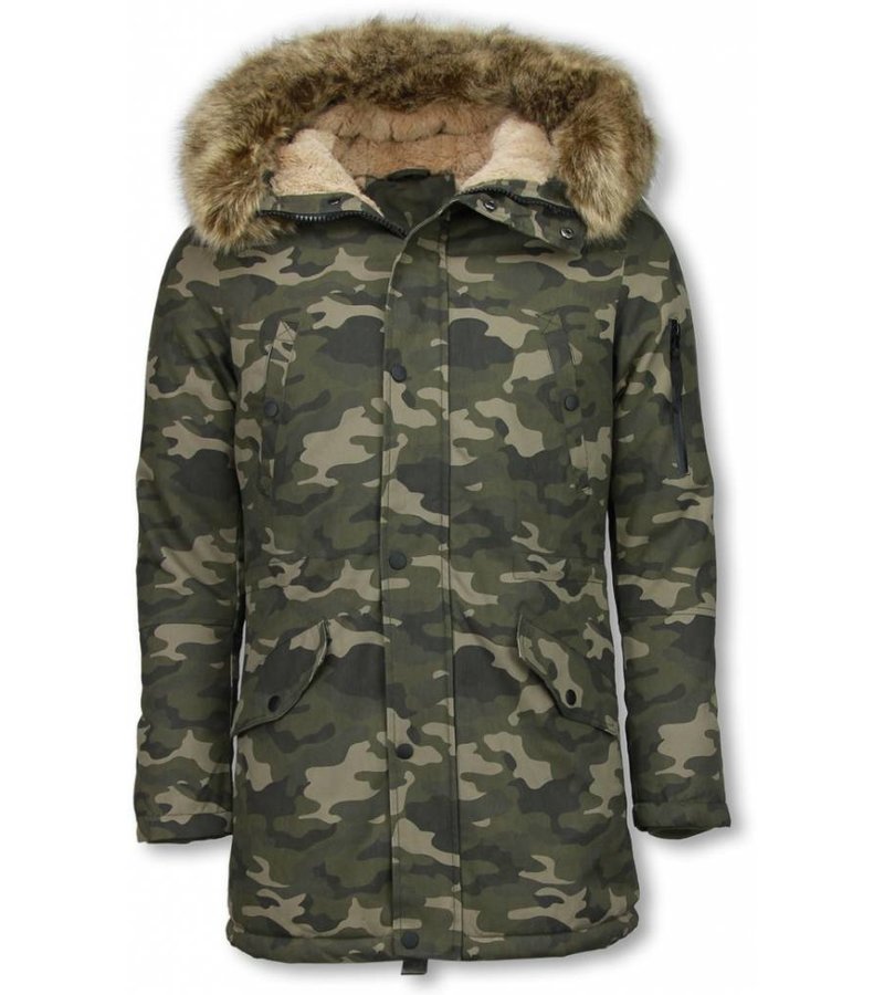 Enos Winter Coats - Men Winter Jacket Long - Faux Fur - Camouflage - Green