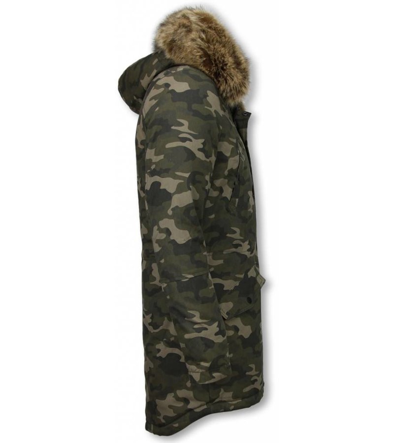 Enos Winter Coats - Men Winter Jacket Long - Faux Fur - Camouflage - Green