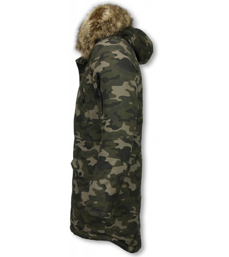 Enos Winter Coats - Men Winter Jacket Long - Faux Fur - Camouflage - Green