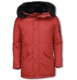 Enos Winter Coats - Men Winter Jacket Long - Faux Fur - Army - Burgundy