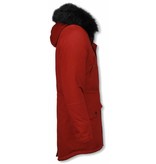 Enos Winter Coats - Men Winter Jacket Long - Faux Fur - Army - Burgundy