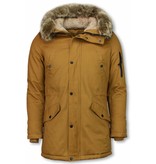 Enos Winter Coats - Men Winter Jacket Long - Faux Fur - - Army - Yellow