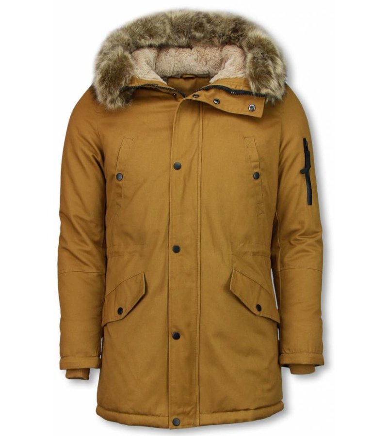 Enos Winter Coats - Men Winter Jacket Long - Faux Fur - - Army - Yellow