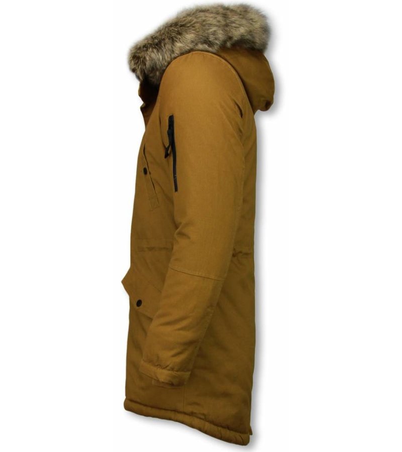 Enos Winter Coats - Men Winter Jacket Long - Faux Fur - - Army - Yellow