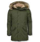 Enos Winter Coats - Men Winter Jacket Long - Faux Fur - - Army - Green