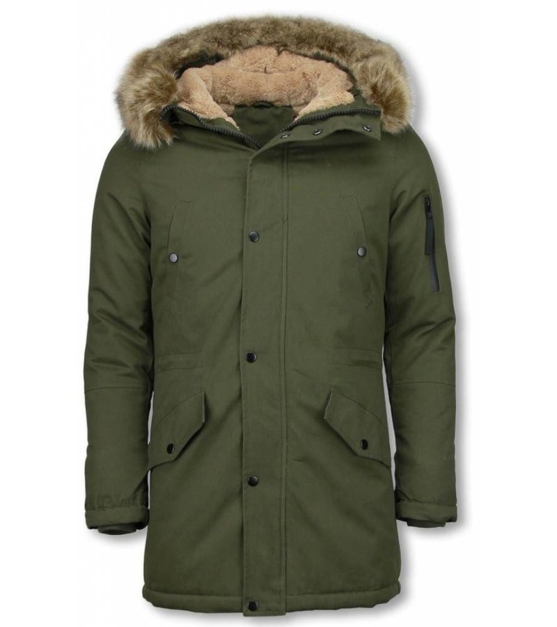 Enos Winter Coats - Men Winter Jacket Long - Faux Fur - - Army - Green