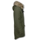 Enos Winter Coats - Men Winter Jacket Long - Faux Fur - - Army - Green