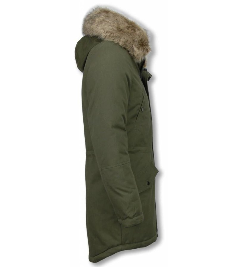 Enos Winter Coats - Men Winter Jacket Long - Faux Fur - - Army - Green