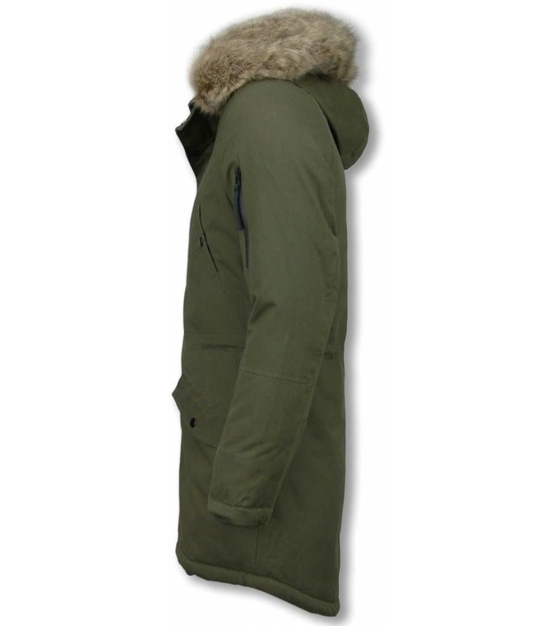 Enos Winter Coats - Men Winter Jacket Long - Faux Fur - - Army - Green