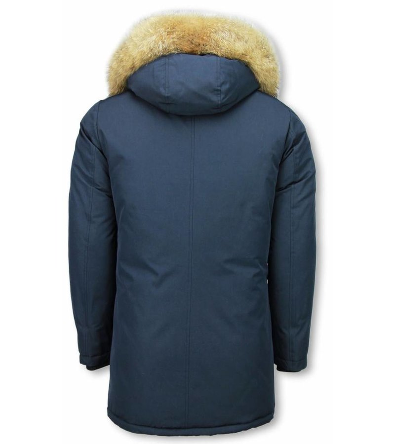 Enos Fur Collar Coat - Men Winter Coat Long - XL Fur Collar - Parka - Blue