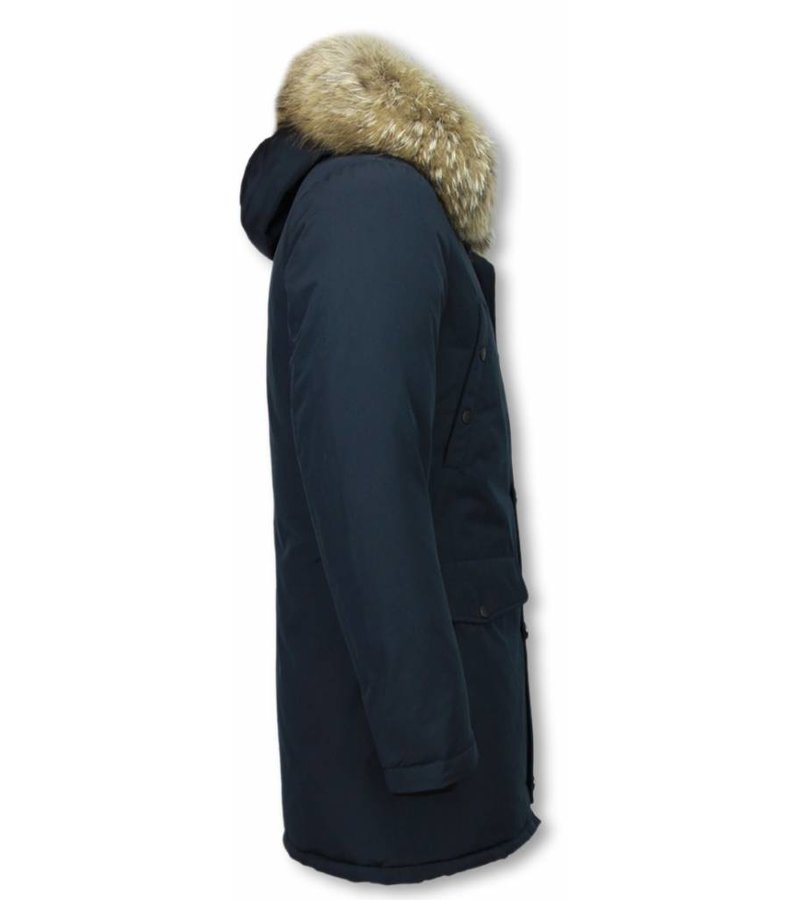 Enos Fur Collar Coat - Men Winter Coat Long - XL Fur Collar - Parka - Blue