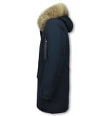 Enos Fur Collar Coat - Men Winter Coat Long - XL Fur Collar - Parka - Blue