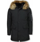 Enos Fur Collar Coat - Men Winter Coat Long  - XL Fur Collar - Parka - Black