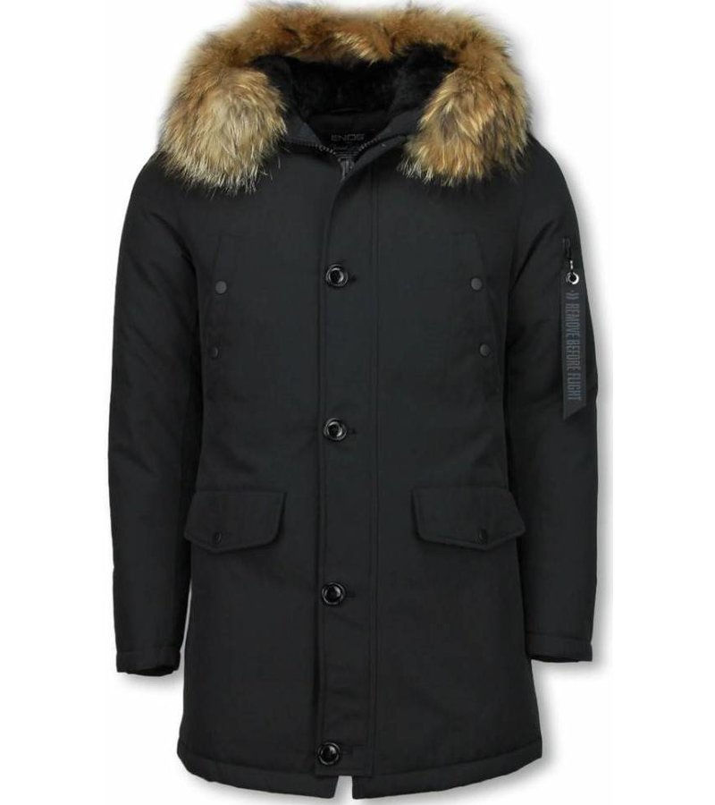 Enos Fur Collar Coat - Men Winter Coat Long  - XL Fur Collar - Parka - Black