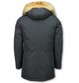Enos Fur Collar Coat - Men Winter Coat Long  - XL Fur Collar - Parka - Black