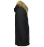 Enos Fur Collar Coat - Men Winter Coat Long  - XL Fur Collar - Parka - Black