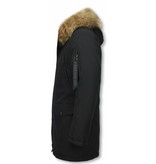 Enos Fur Collar Coat - Men Winter Coat Long  - XL Fur Collar - Parka - Black