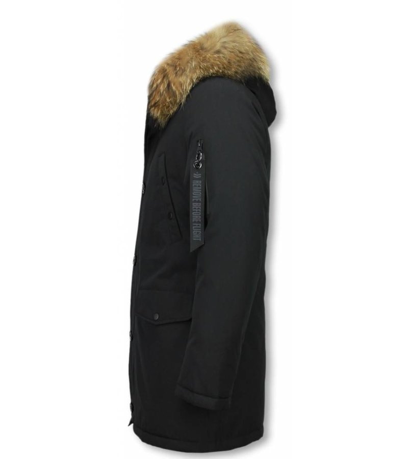 Enos Fur Collar Coat - Men Winter Coat Long  - XL Fur Collar - Parka - Black