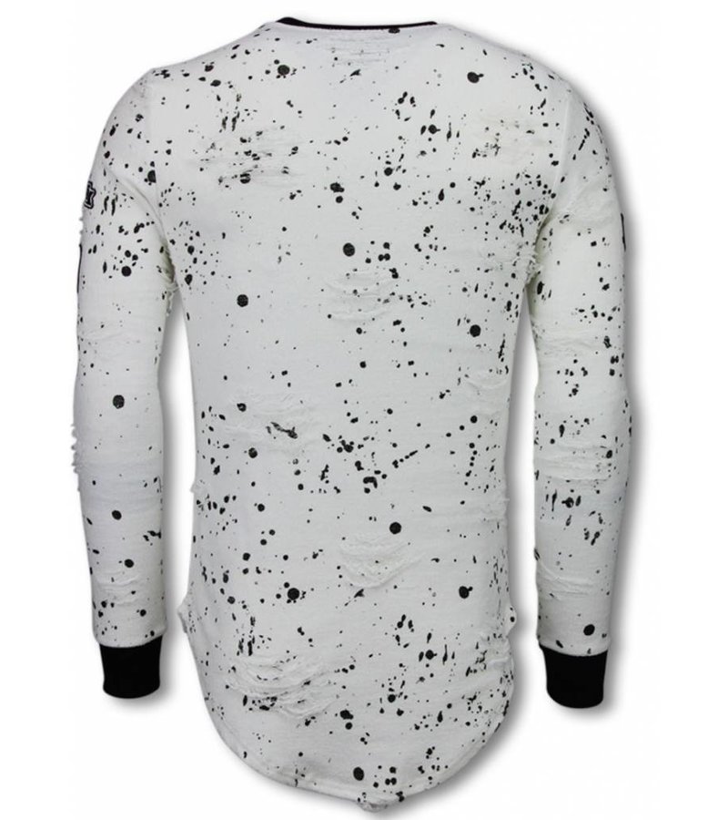 John H Paint Drops Army Shirt - Long Fit Sweater - White