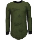 John H Destroyed Look Sweater - New Trend Long Fit Sweater - Green