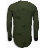 John H Destroyed Look Sweater - New Trend Long Fit Sweater - Green