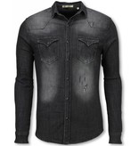 Enos Denim Shirts - Slim Fit Long Sleeve Shirt - Washed - Grey