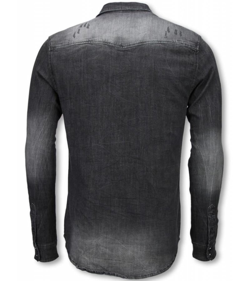 Enos Denim Shirts - Slim Fit Long Sleeve Shirt - Washed - Grey